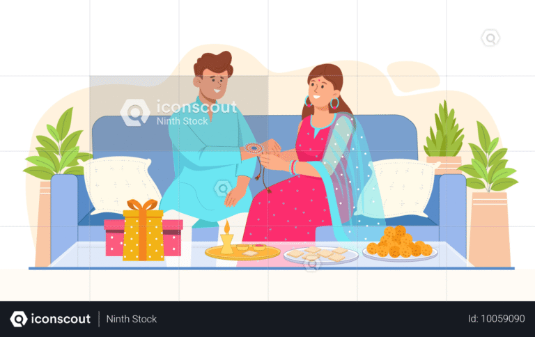 Sister tying rakhi to brother